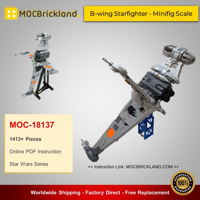 Star wars moc-18137 b-wing starfighter - minifig scale by brickvault mocbrickland