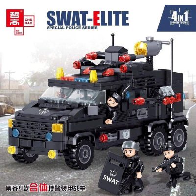 Military ZHEGAO QL0251 SWAT-ELITE 4 in 1 Helicopters, Speedboats, SUVs, Cars